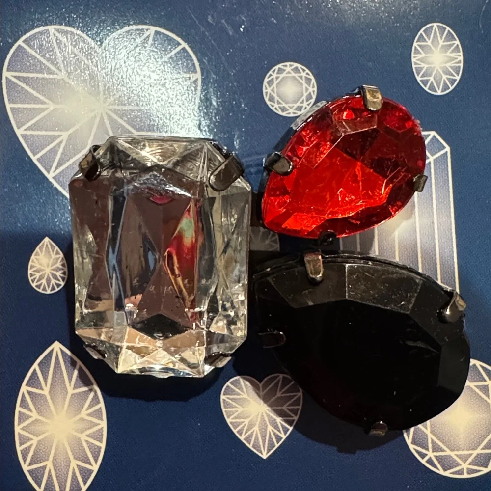 Simulated Diamond, Ruby, and Onyx Faux Stone Gem Pendant for Necklace NEW NWT
